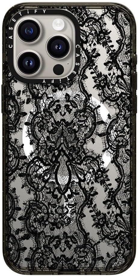 CASETiFY Impact Case for iPhone 15 Pro Max [8.2ft 4X Military Grade Drop Protection/Compatible with Magsafe] - Lace Pattern - Clear Black