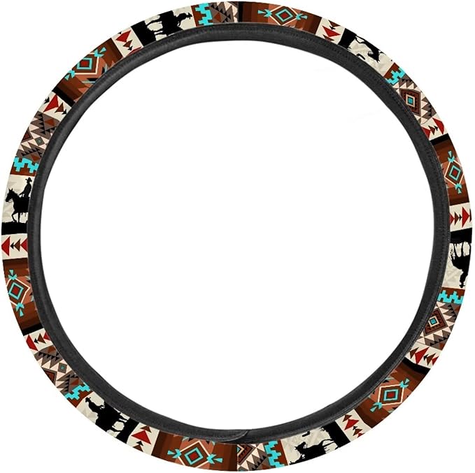 SEANATIVE Western Aztec Horse Universal Steering Wheel Cover, Silicone, 15 inches, Non-Slip, Soft, Easy to Disassemble