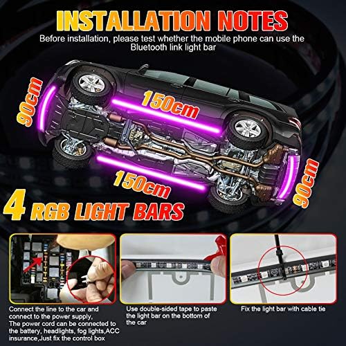 Dream Color Underglow Lights, Exterior LED Light Kits 4pcs (2 x 59inch+2 x 35inch) With App Control, Sync to Music for Cars, SUVs, Trucks - DC12V