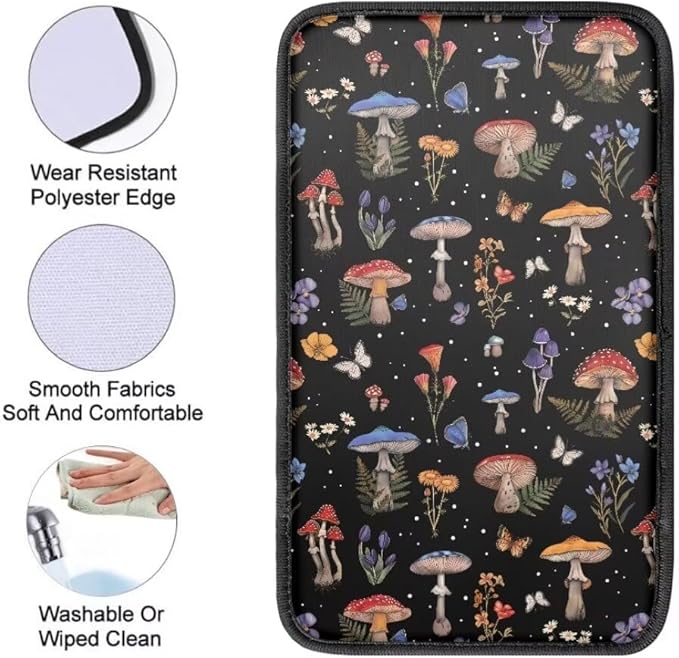 Coldinair Mushroom Floral Car Center Console Pad Soft Armrest Protector Cover Fit for Most Vehicle,SUV,Truck,Washable