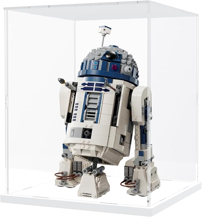 Choowin Acrylic Display Case for Lego Star Wars Helmet Mandalorian Darth Vader Helmet for Lego R2D2 Thickened Clear Acrylic Display Cases for Collectibles Assemble Dustproof Display Box(White Base)