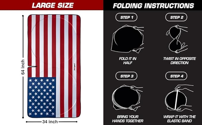 Windshield Sun Shade - American Flag Design, High-Resolution Sun Visor for Car, Truck, SUV with Mirror Cut-Out for Interior Sun Protection, Foldable Car Sun Shade (Original, Large)