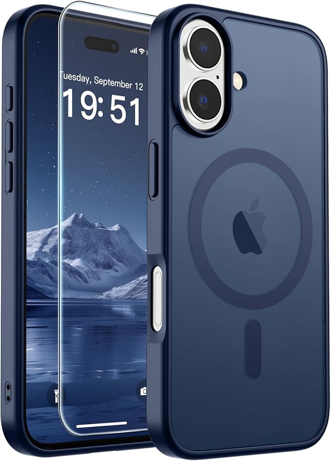 SUPFINE Magnetic for iPhone 17 Case with Screen Protector (Compatible with MagSafe)(Military Grade Drop Protection) Translucent Matte Shockproof with Anti-Fingerprint Phone Cover,Dark Blue