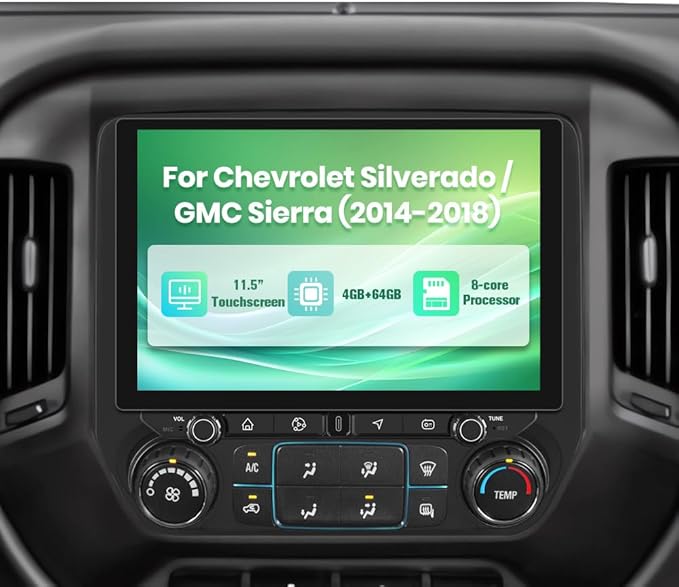 11.5 inch IPS Touchscreen Car Radio for Chevrolet Chevy Silverado GMC Sierra 2014-2018 (4GB RAM+64GB ROM), Android 13 Stereo with Wireless CarPlay Android Auto BT GPS SWC Backup Camera