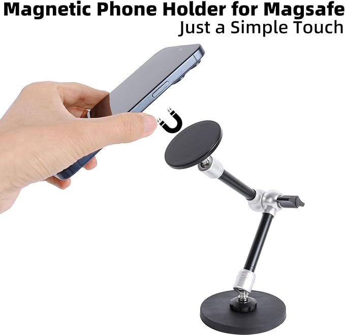 Dual Magnetic Phone Holder for Magsafe, Heavy Duty Phone Mount with 10" Long Magic Arm for Gym/Truck/Tractor/Forklift/Boat, Compatible with iPhone 16 15 14 13 12 Series, Magsafe Cases