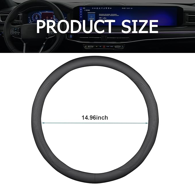 1 PC Car Steering Wheel Cover, Ultra-Thin Soft Leather Steering Wheels Accessories, 15" Round Breathable Car Wheel Cover, Universal Interior Accessories for Most Cars (Black)