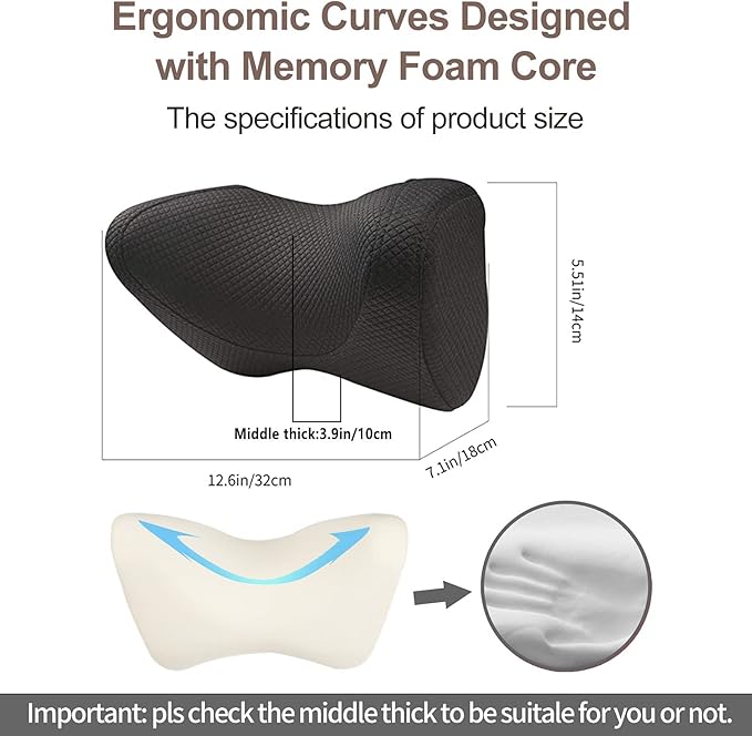 iwantit® Car Neck Pillows with Memory Foam, Neck Supporting for Long Time Driving, Adjustable Straps and Comfy Outer Cover(Black,1Package, Large Size)