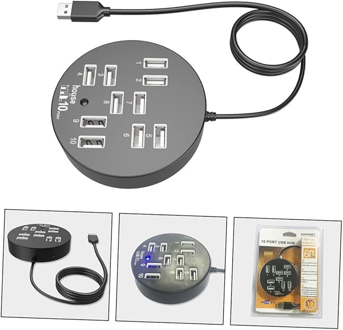 BESPORTBLE Port USB Hub Multi-Port Splitter Extender for Laptop Desktop Black USB Expander for Gaming File Transfer and Peripheral Connectivity Compact and Portable Design