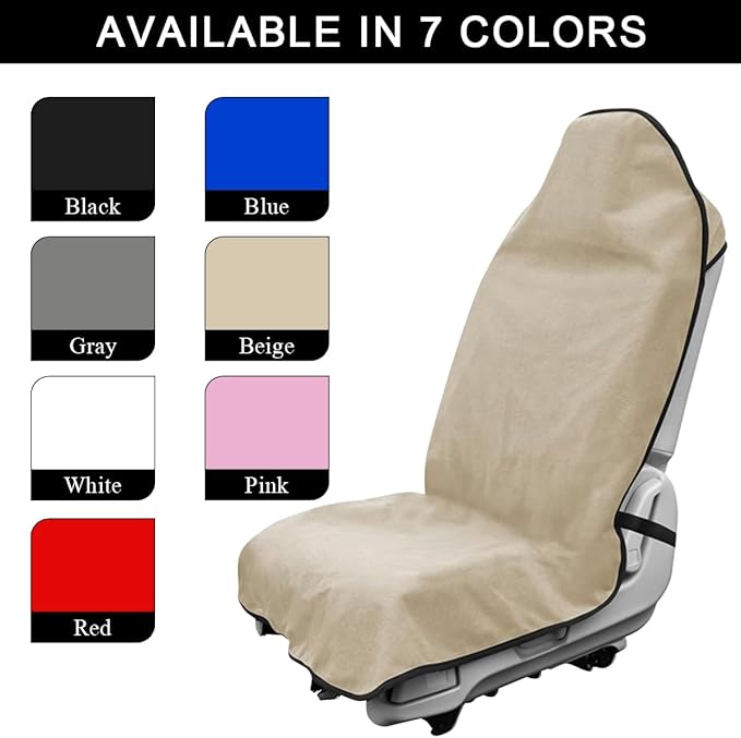 Waterproof Car Towel Seat Cover, Sweating Non-Slip Premium Towel Carseat Cover Protector, Universal Soft Machine Washable Car Truck SUV Front Seat Cover for Gym Workout Beach Hiking (Beige)