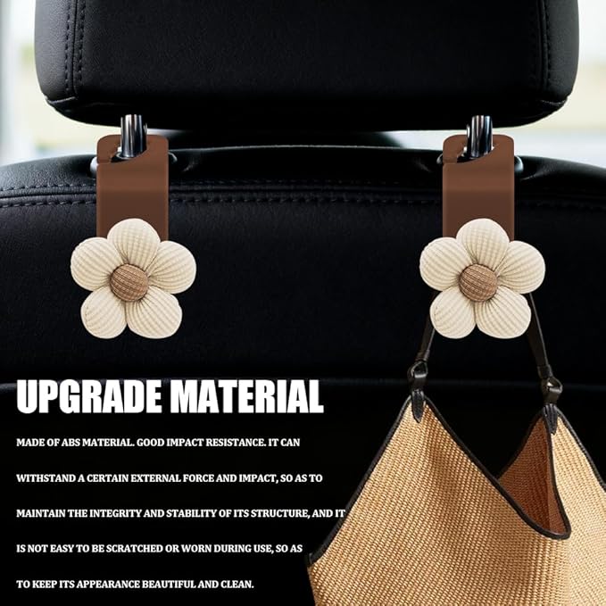 4PCS Car Headrest Hooks, Purse Hook for Car, Cute Flower Auto Backseat Organizer Hanger for Purse Grocery Bag Coat, Auto Seat Back Organizer Storage Hanger Holder Fit Vehicles (Orange/Beige)