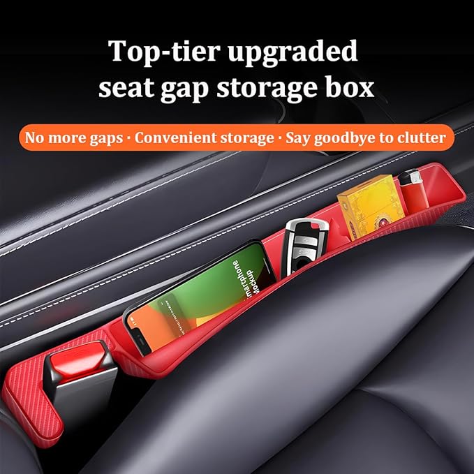 Car Seat Gap Filler, 2PCS Anti-Drop Multifunctional Vehicle Seat Side Space Organizer with 2 Storage Areas, Automotive Interior Chair Side Plug Strip, Universal for SUV Sedan Truck (Red)