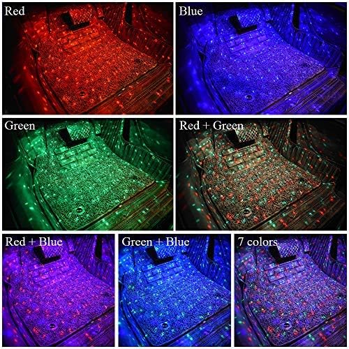 Teguangmei Car Interior Ambient Lights,4Pcs 12LED USB Plug-in RGB Multicolor Star Atmosphere Lights for Car Carpets Under Dash LED Accent Lighting Kit with Sound Active and Remote Control DC 5V