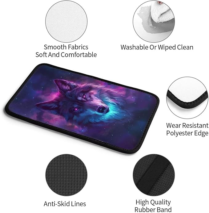 Car Center Console Cover Purple Wolf Print Polyester Fabric Car Armrest Cover Cool Animal on Galaxy Nebula Universal Car Interior Accessories for Most Vehicles SUVs Truck Sedans