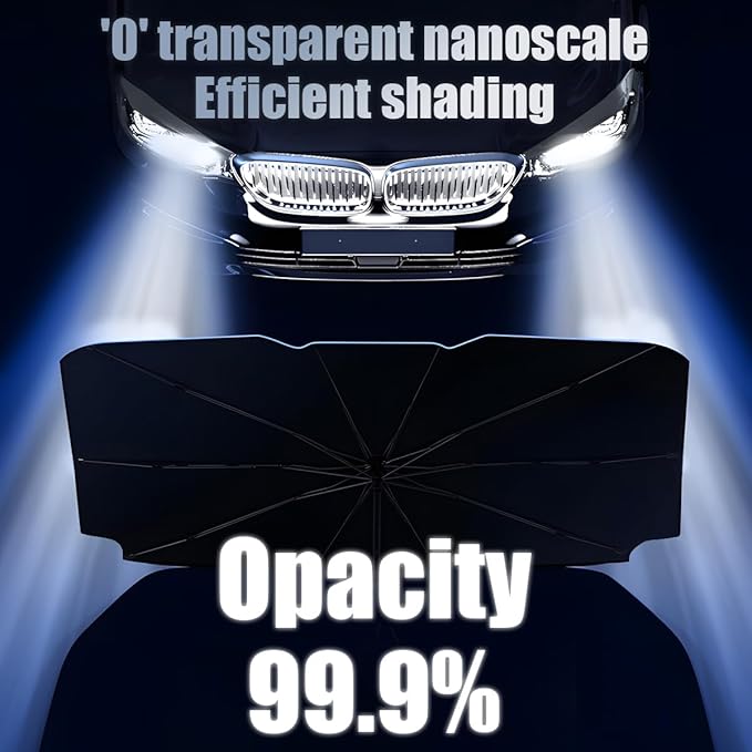Car Windshield Sun Shade Umbrella, Foldable Automotive Sunshade Cover for Block UV Rays & Heat, Vehicle Interior Front Window Protector Accessories, Universal for Vehicles (Folding Handle)