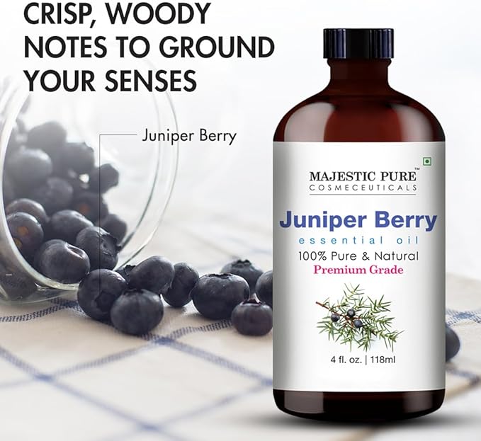 Majestic Pure Essential Oil with Glass Dropper - 100% Pure and Natural - Essential Oils for Diffuser, Aromatherapy, Soap and Candle Making, Juniper Essential Oil, Juniper Oil, 4 Fl Oz