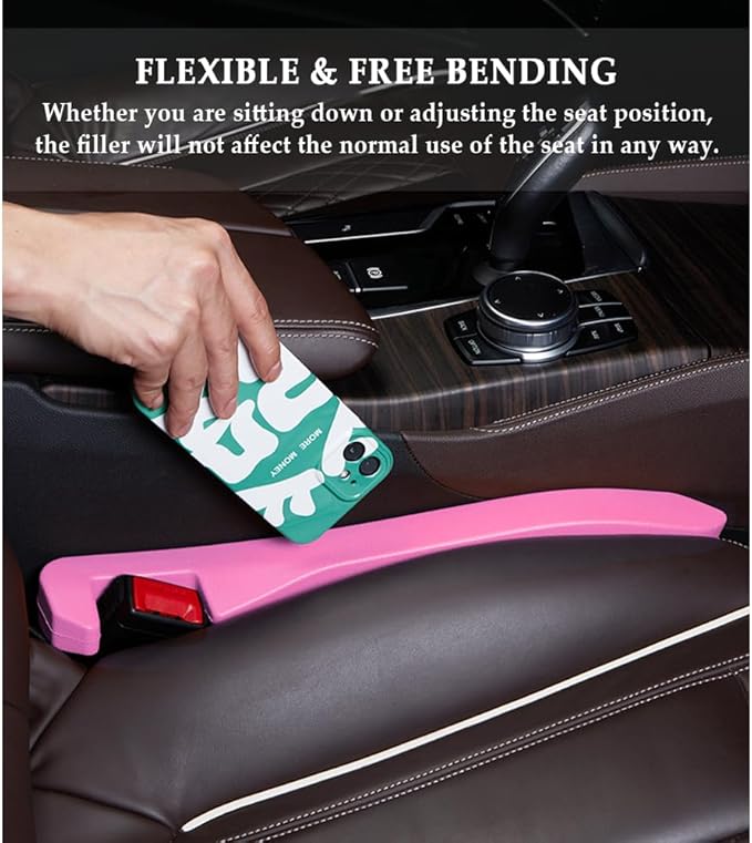 IHOTDER 2PCS Car Seat Gap Filler,Super Flexible Car Side Seat Gap Filler Car interior Accessories,Universal CCar Organizer Between Seats for Tightly Filling Seat Gaps (Pink)……