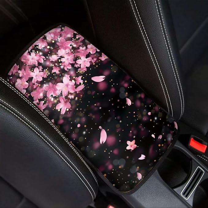 Coldinair Cherry Blossom Universal Car Center Console Pad Soft Armrest Protector Cover Fit for Most Vehicle,SUV,Truck,Car Interior Accessories Decor,Pink