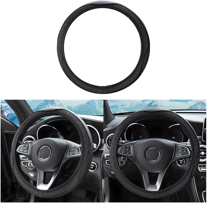 zipelo 14.5"-15" Car Steering Wheel Cover, Auto Interior Wheel Protector with Durable Soft Breathable Anti-Slip Linging Leather, Universal for Vehicles Trucks SUVs Accessories for Women (Style7-Black)
