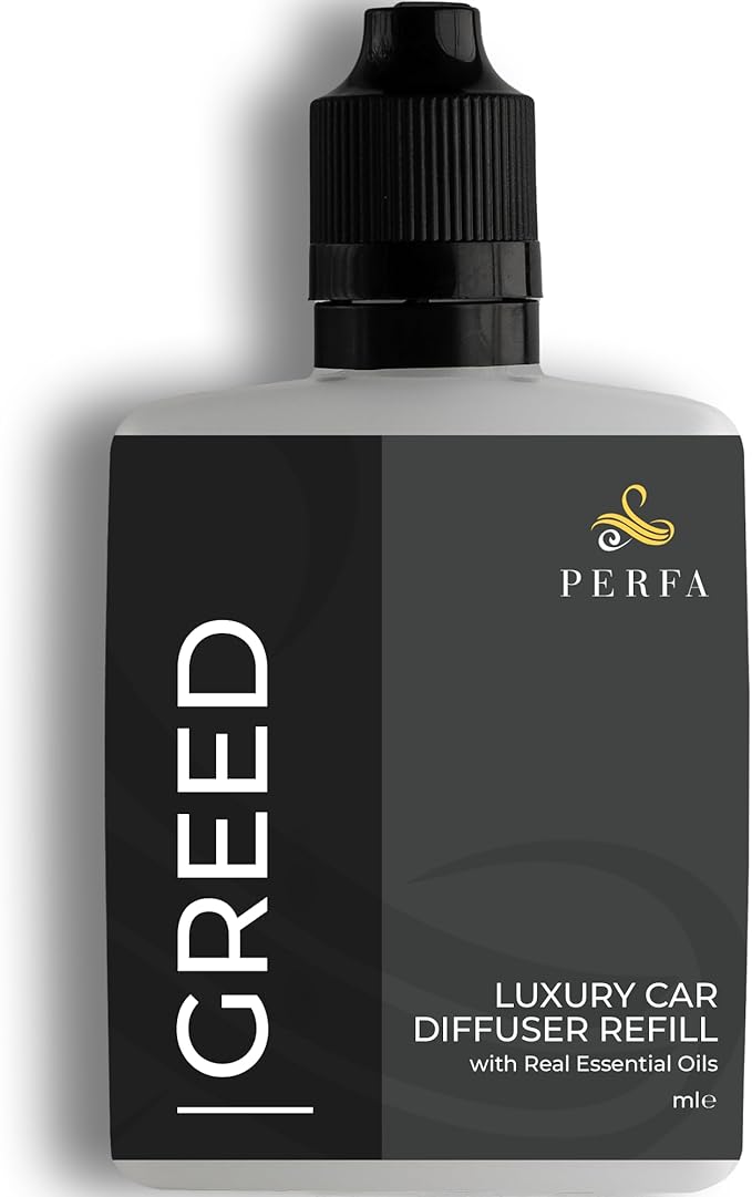 Greed Diffuser Refill 50ml Bottle | Strong Car Freshener with Car Odour Eliminator Technology | Long Lasting Automotive Car Air Freshener by Perfa