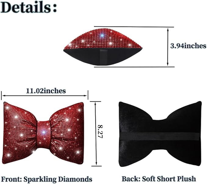 Women's Neck Pillow for Car Seat Bling Headrest Red Bling Accessories Auto Headrest Cushion Rhinestone Head and Neck Rest Cushion Crystal Diamon Red 2Pcs