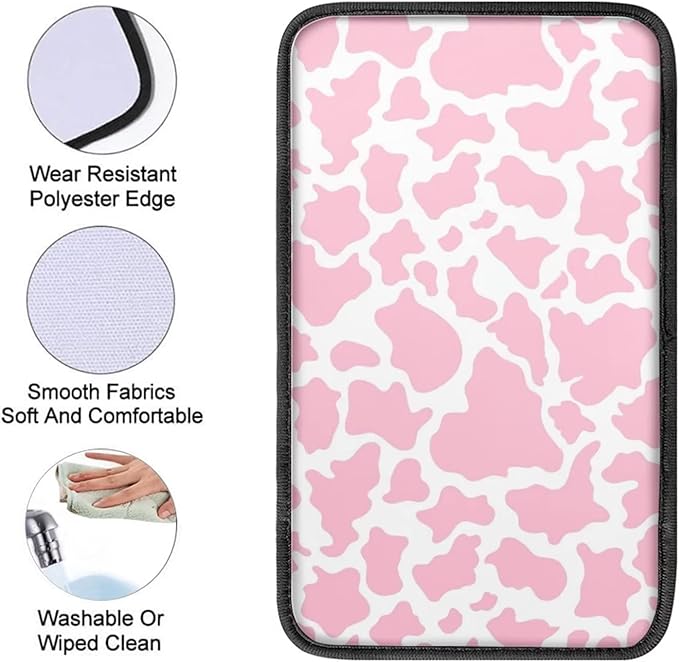 Dreaweet Pink Cow Print Auto Center Console Pad Car Armrest Seat Box Cover Protector Universal Fit Car Decor Handrail Box Arm Rest Cushion Lid Soft Car Accessories for Women Men