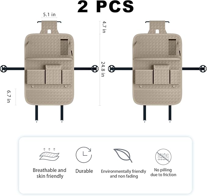 XDV Car Seat Organizers,Multi-functional Back Seat Protectors, Storage Pouches, and Tray Holders (for Cars, Kids, Seat Back and Rear Seats) (Woven Beige, 2 Pcs)