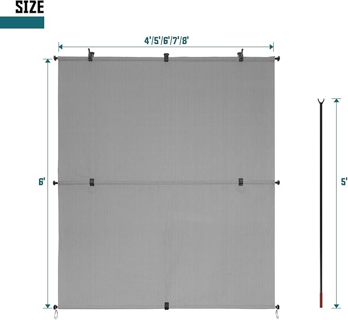 Bynbbur 6'W x 8.5'H Outdoor Patio Shades Foldable Roller Blinds, 220 GSM Sun Shade Roll Up Porch Screens Exterior Shade Cloth for Deck Pergola Backyard, Light Gray