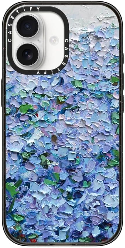 CASETiFY Impact iPhone 17 Case [Slim/Compatible with Magsafe / 8.2 ft. 4X Military Grade Drop Protection] - Nantucket Blue Hydrangeas - Clear Black