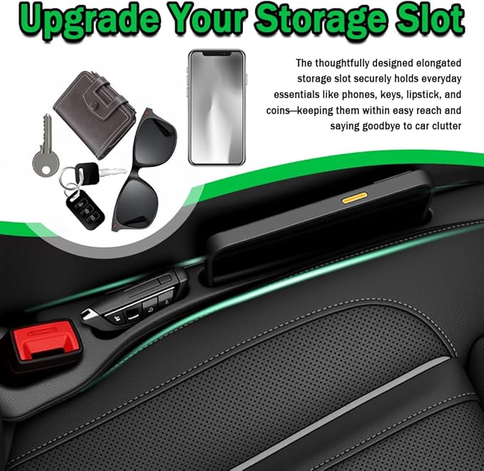 2PCS Car Seat Gap Filler Organizer,2026 Upgraded Car Seat Gap Plug with Storage Slot,Plug & Play in Between Cars Seats Catcher Cars Accessories to Stop Items Falling Between Seats