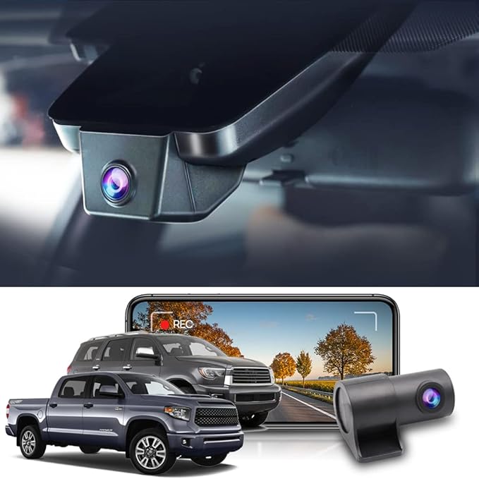 Fitcamx 4K Dual Cam Suitable for Toyota Tundra 2017 2018 2019 2020 2021 & Sequoia 2017-2022 Limited SR5 Platinum, OEM Look, Front 2160P Rear 1080P HD Video, Loop Recording WiFi, G-Sensor 128GB Card