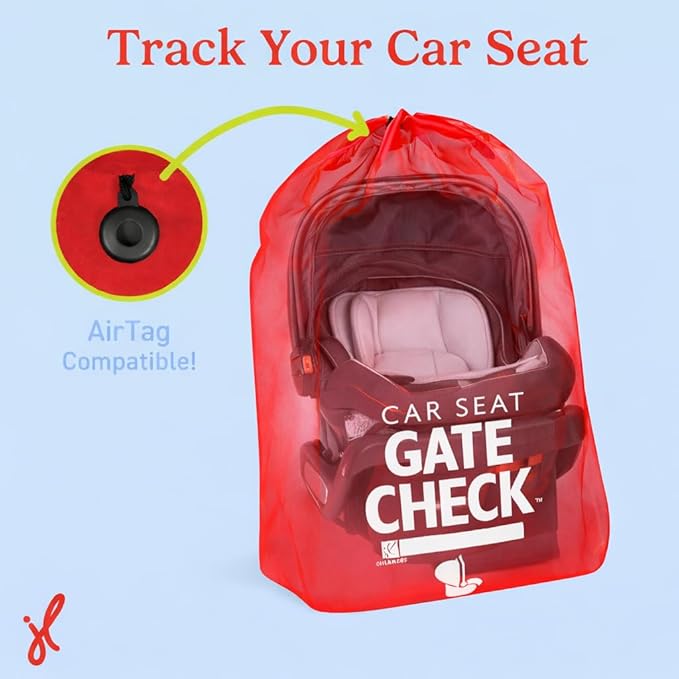 J.L. Childress Gate Check Travel Bag for Car Seats - Car Seat Travel Bag for Airplane, Fits All Baby & Infant Carriers, Airport Accessories for Gate Check, Flying Essentials, AirTag Compatible - Red