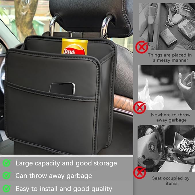 Zpana Car Seat Back Organizer, Leather Multipurpose Hanging Vehicle Backseat Headrest Storage Bag, Automotive Pouch Pocket Organizer for Kids & Adults, Universal for Truck SUV Sedan (White)