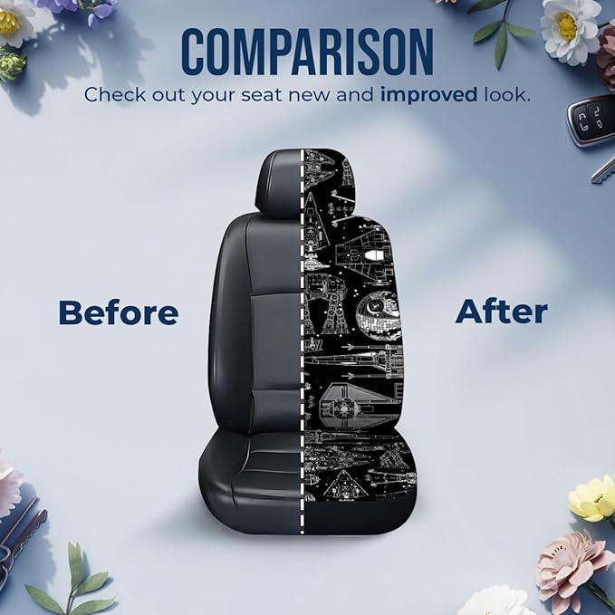 GENANY Spaceships Car Seat Covers Set of 2, Breathable Front Seat Covers for Truck Sedan SUV, Galaxy Car Accessories, Movie Themed Gift for Women Men