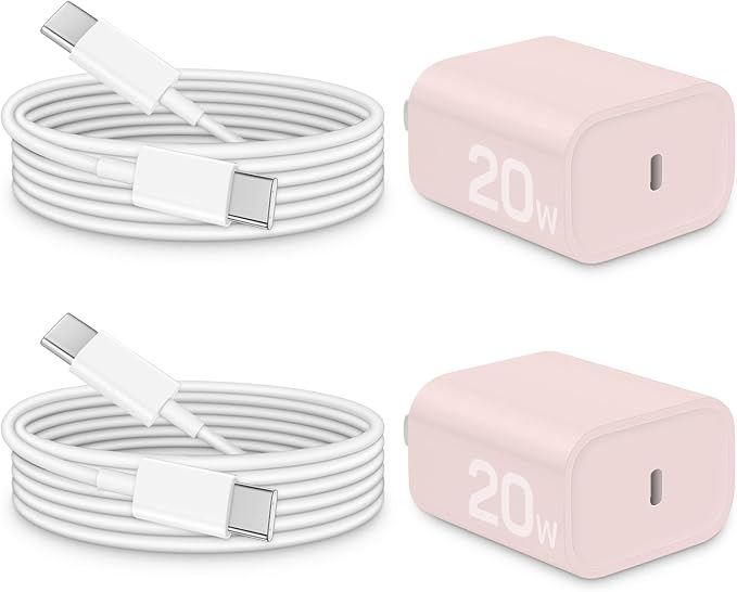 Brasag i Phone 17 16 15 Charger Fast Charging - 20W PD Fast Charger Block with 6Ft USB C Cable for i Phone 17/16/15 Series, i Pad Pro/Air/Mini, Galaxy S23, Pixel 8 & More (2-Pack) Pink