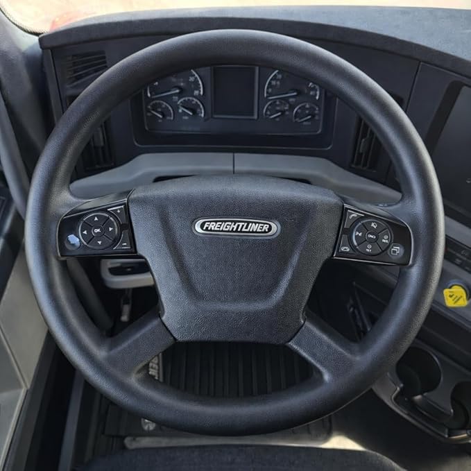 18-Inch Genuine Leather Steering Wheel Cover for Semi Trucks – Black with Red Stripes, Universal Fit Heavy-Duty Non-Slip Grip, Comfortable Control, Easy Installation