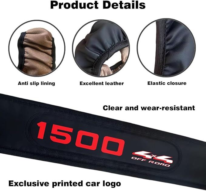 Black Leather Steering Wheel Cover,Elastic Breathable Design,Universal 14-15 Inch Compatible with Silverado 1500 Sierra 1500 Ram 1500 Car Accessories
