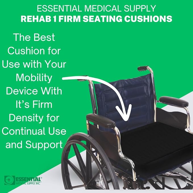 Essential Medical Supply Rehab 1 Foam Seat Cushion - Denser Cushion for Office Chairs, Wheelchairs, and More - Chair Seat Pad Provides Additional Support and Pain Relief for Seniors - 18" x 16" x 2"
