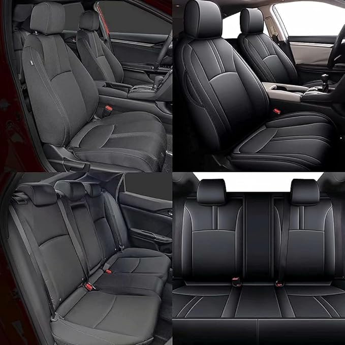 AOMSAZTO Custom Fit Seat Covers for Honda Civic Sedan 2016-2021 (EX Touring,LX-P,Sport) Premium Comfort Faux Leather Car Seat Covers Black