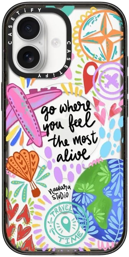 CASETiFY Impact iPhone 17 Case [Slim/Compatible with Magsafe / 8.2 ft. 4X Military Grade Drop Protection] - Travel Time - Clear Black