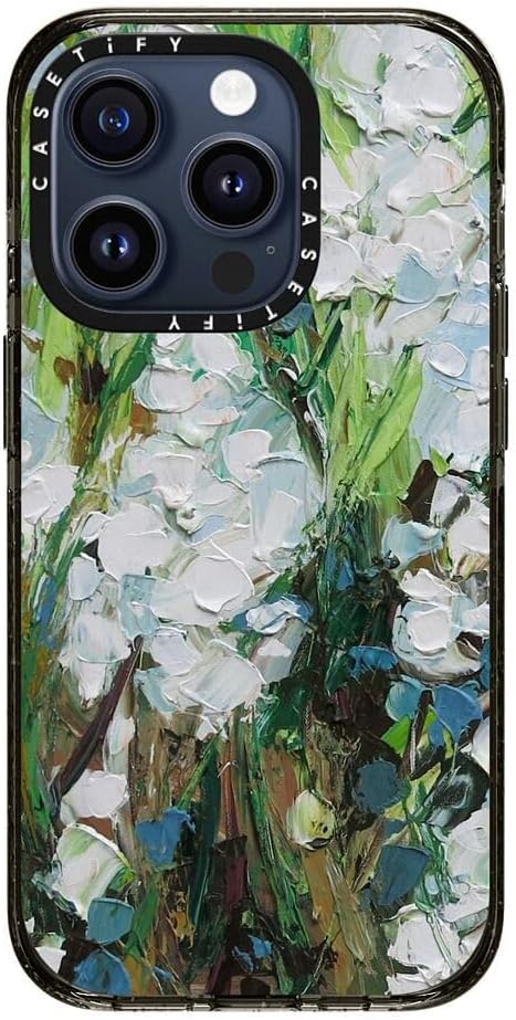 CASETiFY Impact iPhone 15 Pro Case [4X Military Grade Drop Tested / 8.2ft Drop Protection/Compatible with Magsafe] - Paint Prints - Wild Squill Flowers - Clear Black