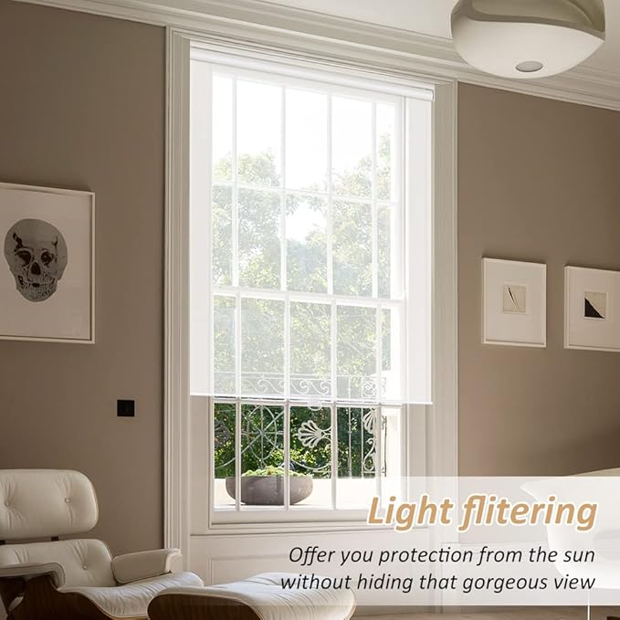 LUCKUP Light Filtering Roller Shades for Windows, Cordless Semi Sheer Solar Blinds with 5% Openness Free-Stop Window Shades for Home & Office, White 30" W x 72" L