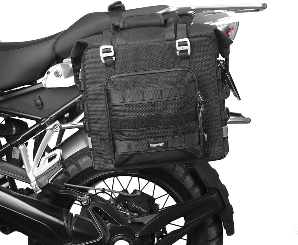 Rhinowalk Motorcycle Saddlebag Waterproof Luggage Bag Quick Release Motorcycle Side Bag 25L Fits Most Adventure and Sports Bike Motorbike Racks (Black, 1 pcs)