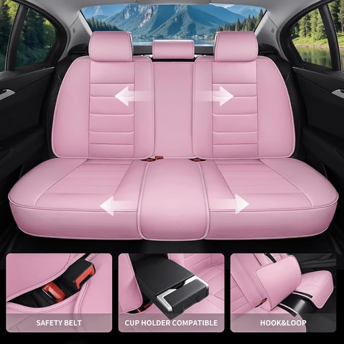Car Seat Covers Full Set Custom Fit for Mercury Mountaineer 1997-2010 - Premium Leather with Lumbar Support, Breathable, Anti-Slip & Excellent Seating Experience (Pink, Full Set)