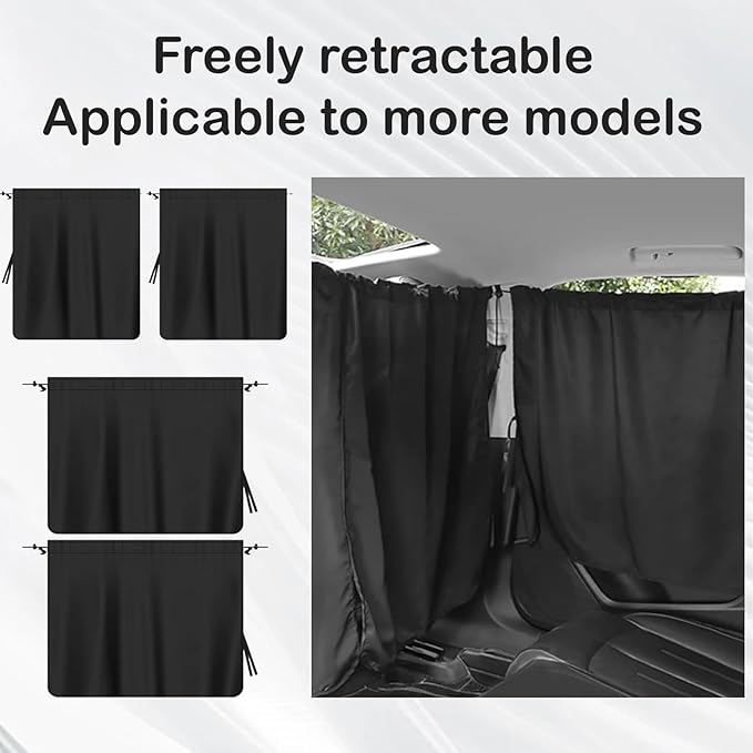 3PCS Car Window Shades Kit, Auto Privacy Divider Blackout Curtains, Removable Strong Sunshade with UV/Heat Protection for Baby Sleeping, Travel, Camping, Universal Car Accessories