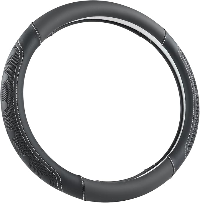 GIANT PANDA Car Steering Wheel Cover for RAM 1500 2500 3500, Compatible with Dodge RAM 15.5-16 inches - Black+Gray Line