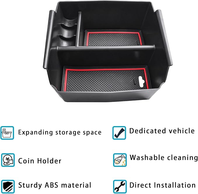 EDBETOS Center Console Organizer Tray Compatible with Wrangler JK/JKU 2011-2018 Rubicon Sport Sahara Accessories Armrest Storage Glove Box, (Red Trim)…