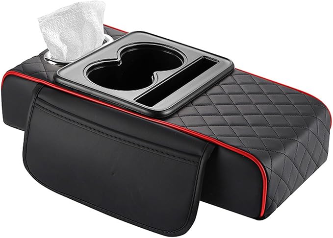 Car Armrest Cushion for Mercedes Benz E-Class W211 2001-2005 2006 2007 2008 2009, Car Center Console Cover Armrest Pad with Cup Holder and Tissue Box, Car Accessories,Black-Red