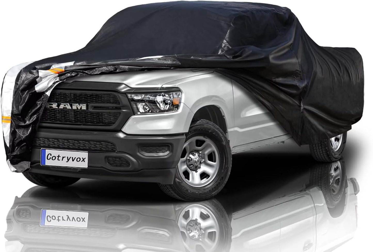 Dodge Ram 1500 Truck Cover Custom Fit 2009-2025 Crew Cab SB (5.75') with Door Zipper, 12 Layers Full Exterior Pickup Truck Cover Waterproof All Weather, for Wind Dust Sun and UV Protection.