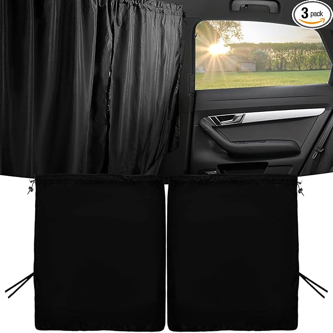 Car Privacy Curtain Universal Car Divider Curtain Between Rear Seat Auto Blackout Curtains Cars Sun Shades Side Window Shades Kit for Travel Camping Nap Sleeping(A)