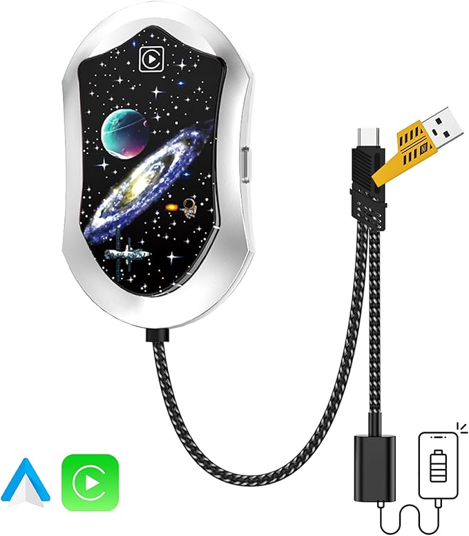 Wireless Android Auto & CarPlay Adapter, Plug and Play, No Lag, USB Type-A & C Support with Charging Port, Mini 3 in 1 Wireless Adapter Compatible with Cars with Wired CarPlay/Android Auto